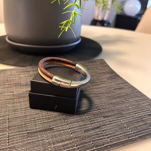 Unique Brown/Tan Cork Bracelet with Silver Accents & Magnetic Clasp